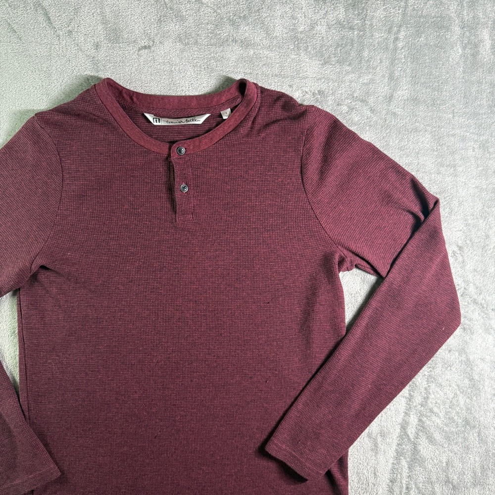 Travis Mathew Henley Shirt Long Sleeve Casual Top Waffle Knit Burgundy S (read)